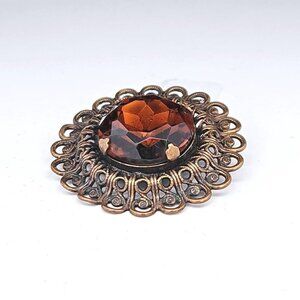 Boma Amber Rhinestone Filigree Stone Brooch Pin